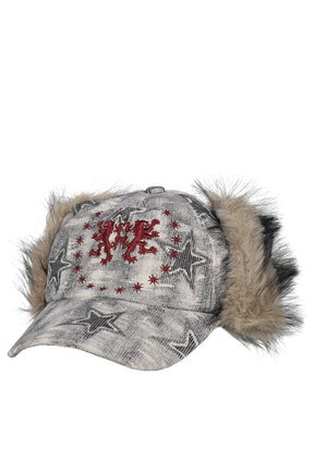 STAR SWOOSH FAUX FUR BASEBALL CAP / GRY