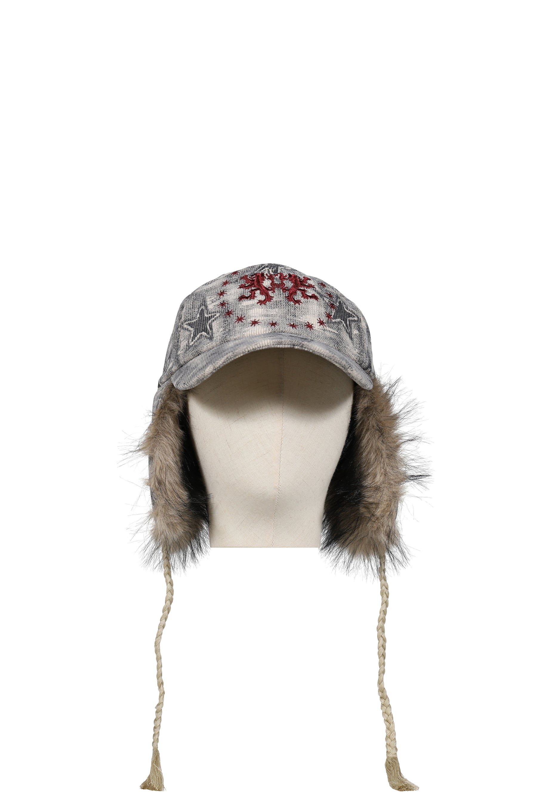 STAR SWOOSH FAUX FUR BASEBALL CAP / GRY