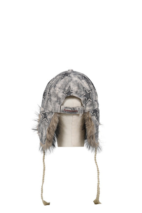 STAR SWOOSH FAUX FUR BASEBALL CAP / GRY