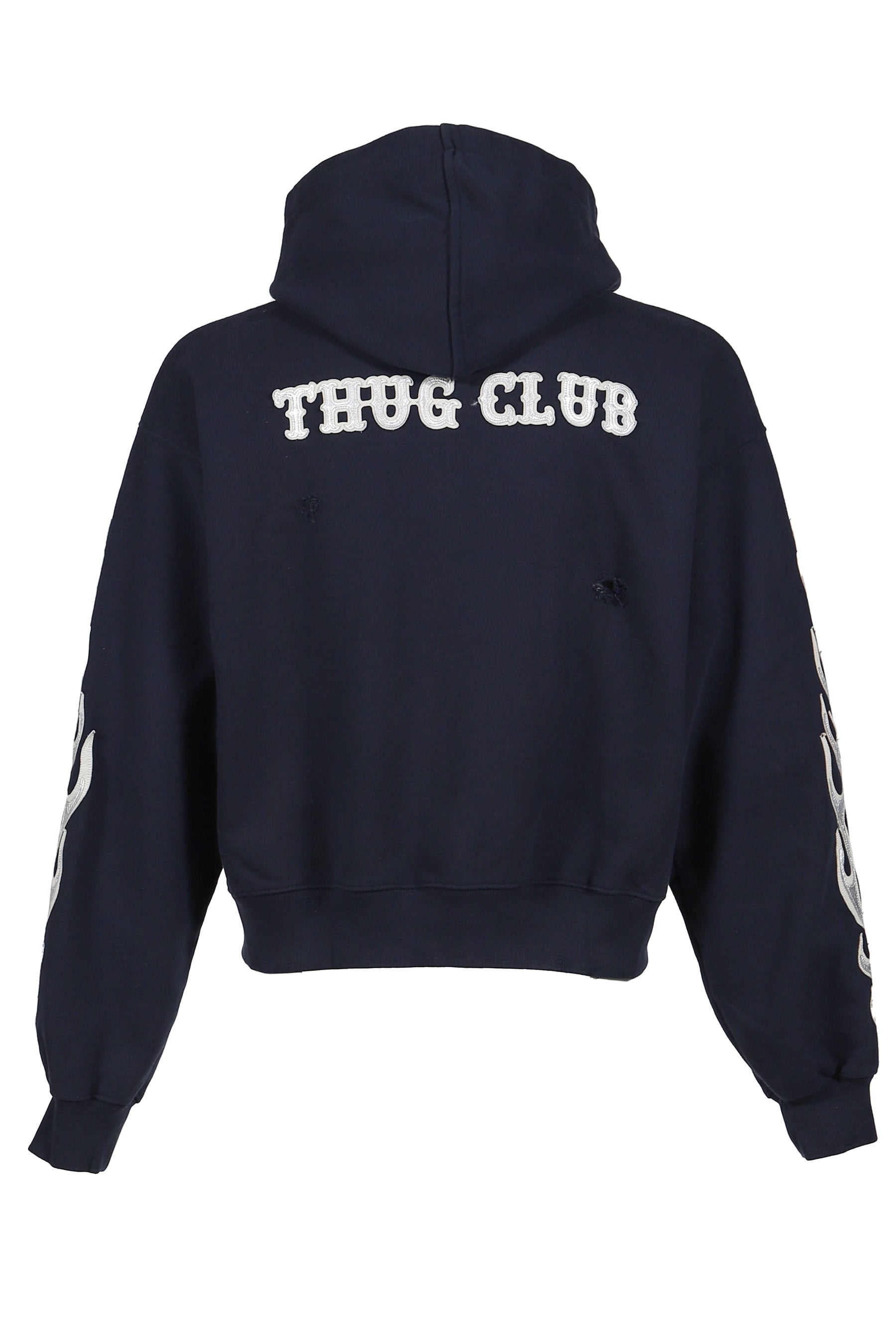 LEATHER FLAME HOODED ZIP-UP / NVY