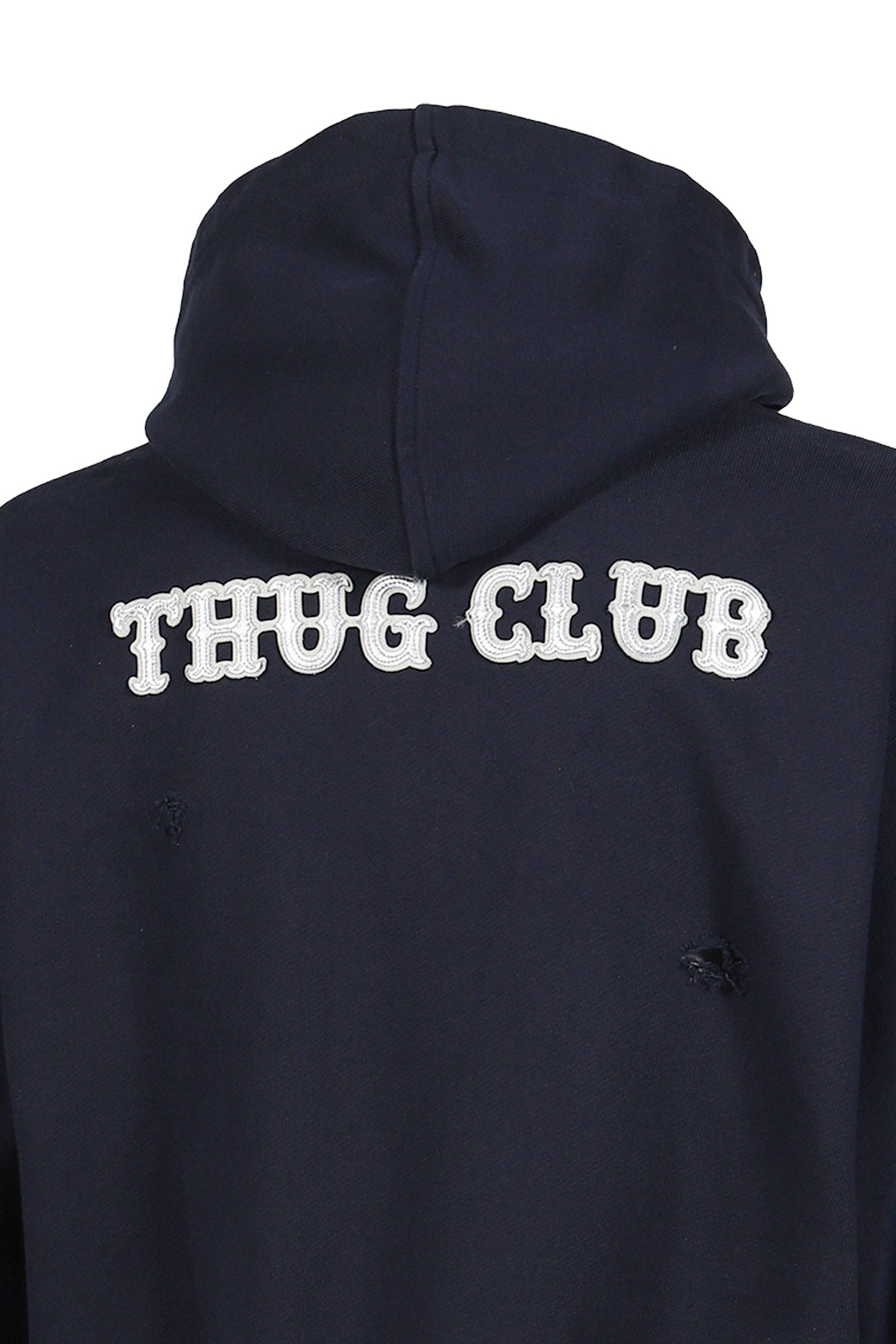 LEATHER FLAME HOODED ZIP-UP / NVY