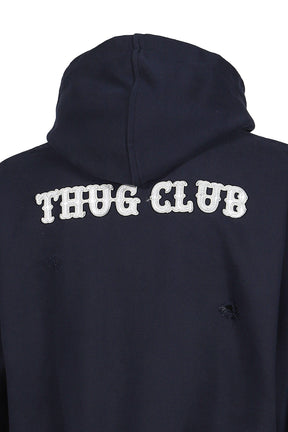 LEATHER FLAME HOODED ZIP-UP / NVY