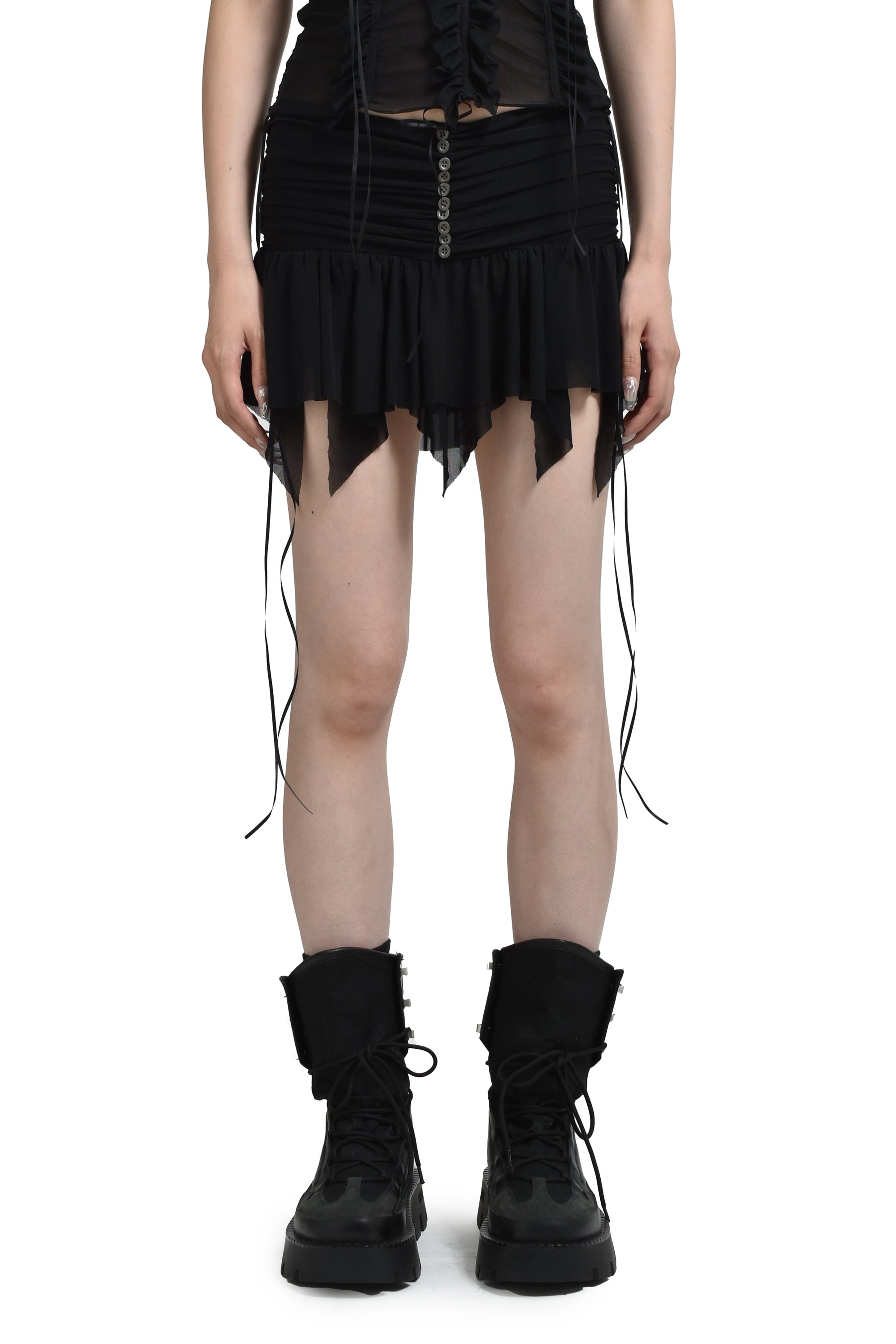 MICRO MINI GATHER SKIRTS / BLK