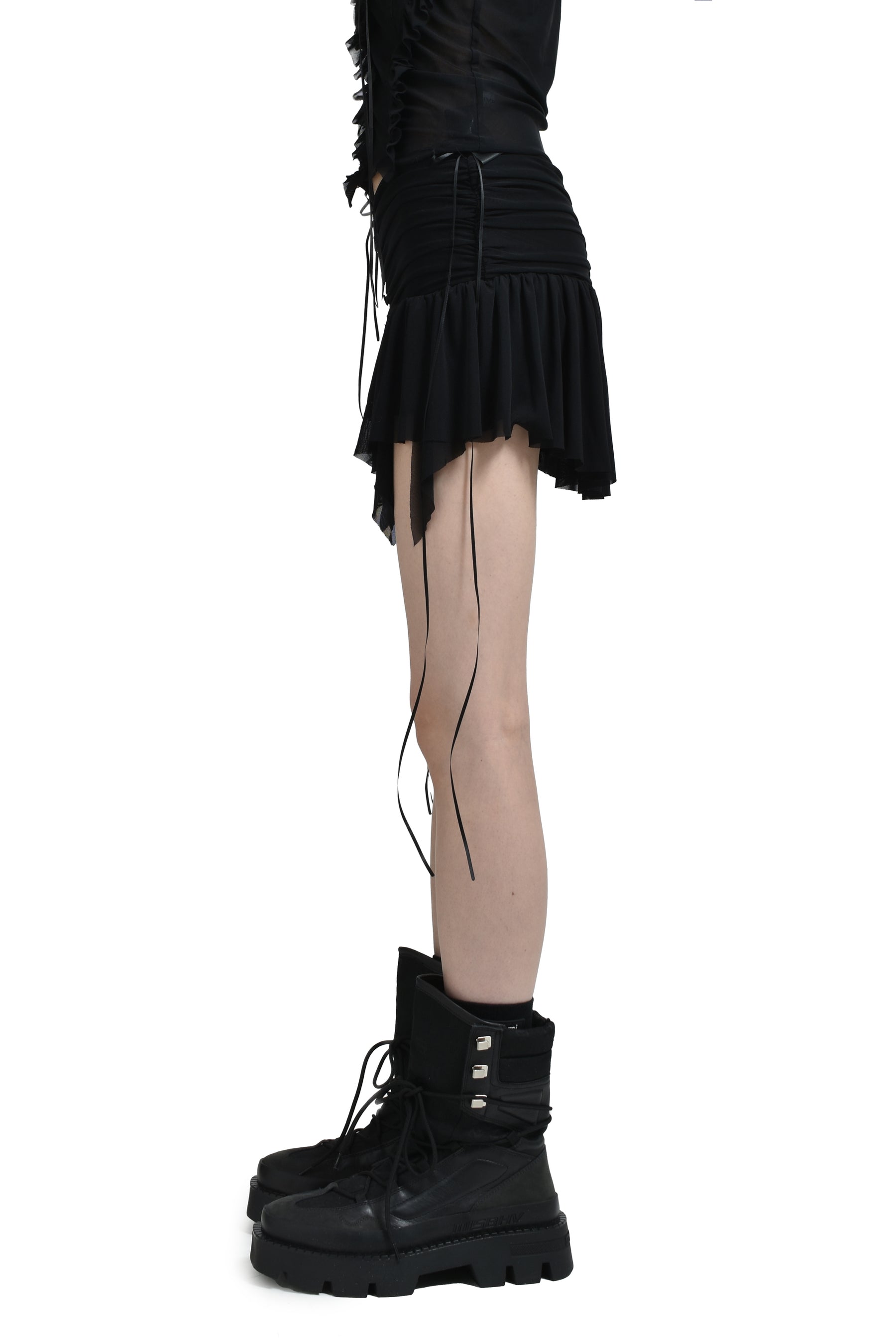 MICRO MINI GATHER SKIRTS / BLK