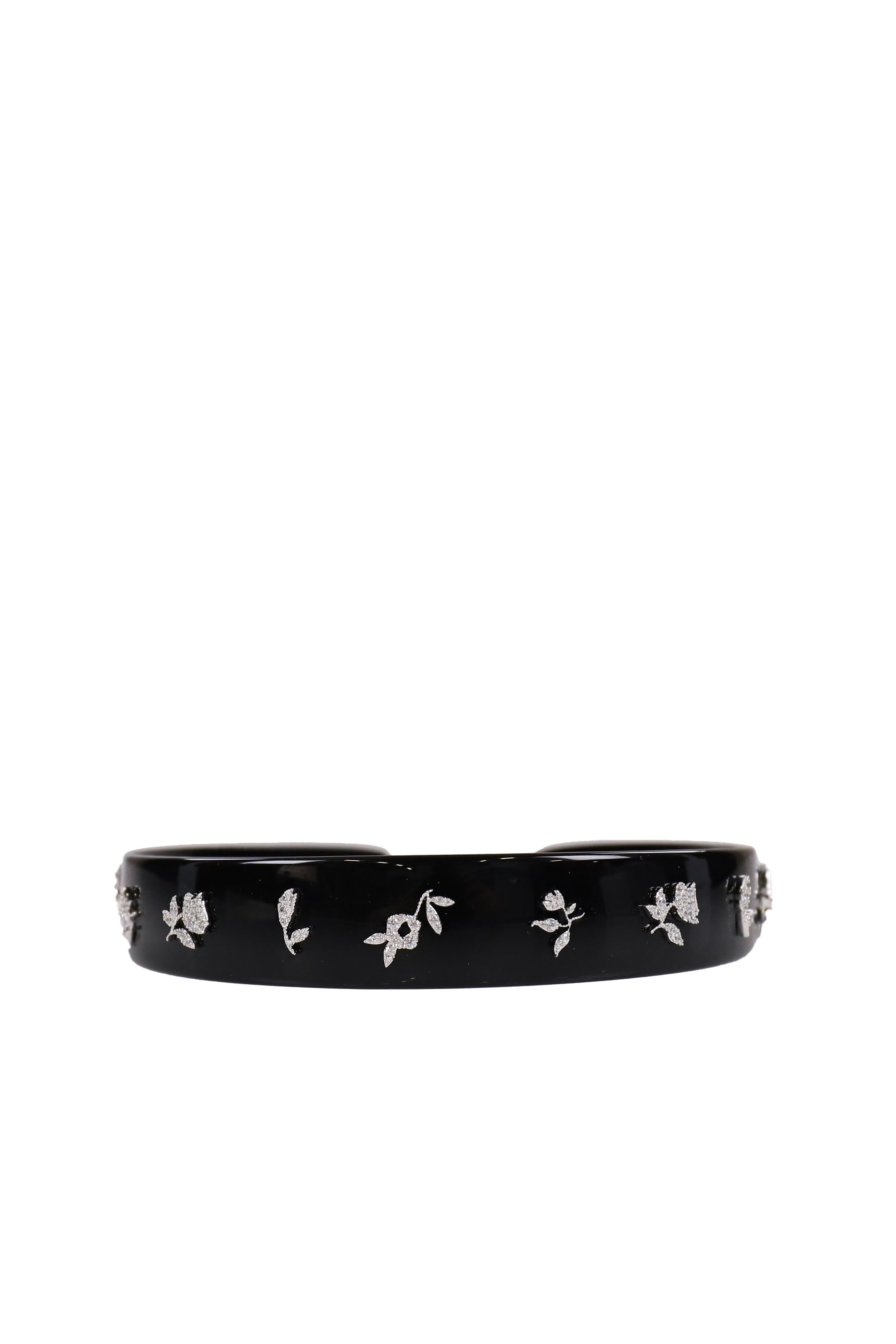 ZIRCON-PAINTED FLORAL WIDE HAIR BAND / SIL