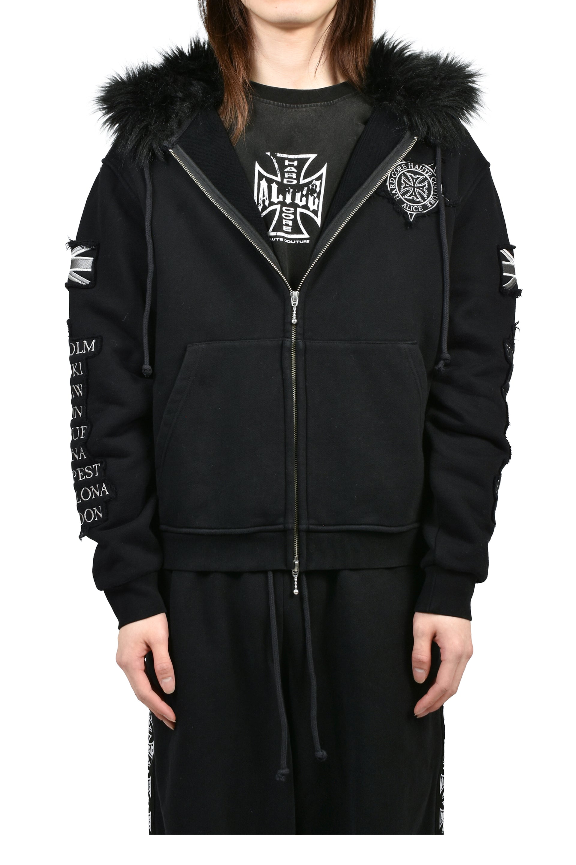 EUROTRIP PATCHED ZIP HOODIE / BLK