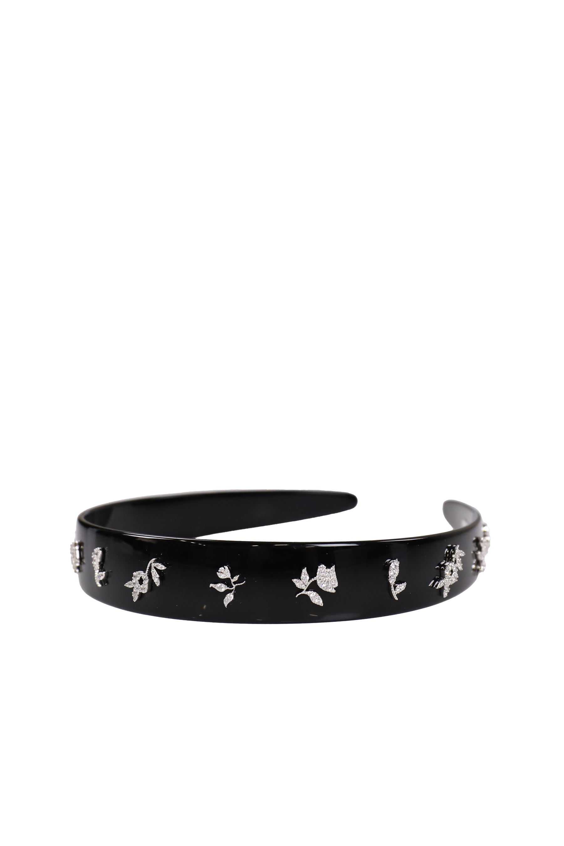 ZIRCON-PAINTED FLORAL WIDE HAIR BAND / SIL