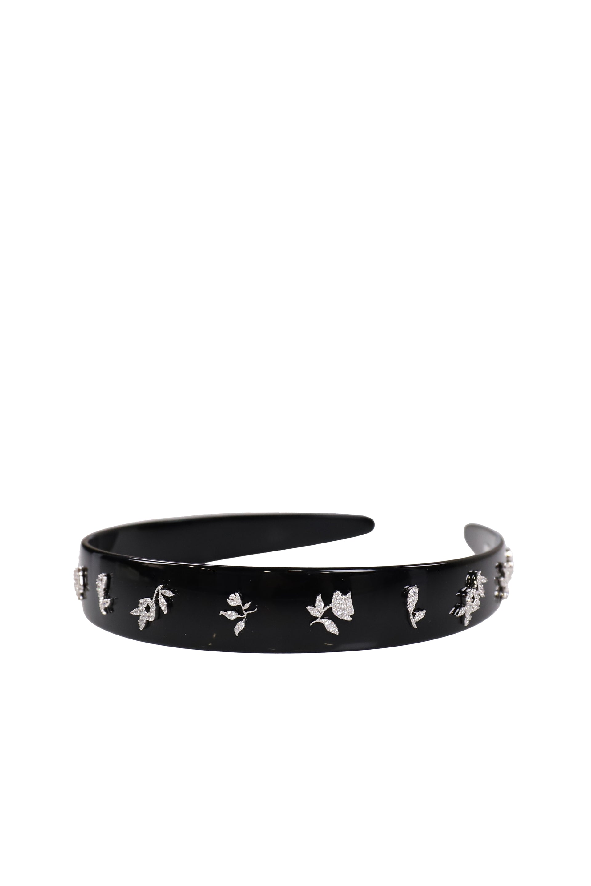 ZIRCON-PAINTED FLORAL WIDE HAIR BAND / SIL