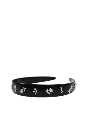 ZIRCON-PAINTED FLORAL WIDE HAIR BAND / SIL