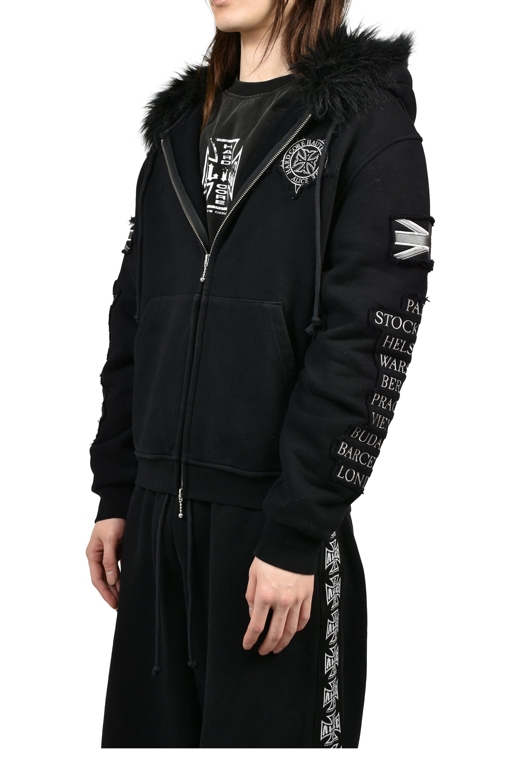 EUROTRIP PATCHED ZIP HOODIE / BLK