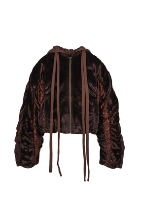 FAUX COWHAIR HOODED DOWN JACKET / RED