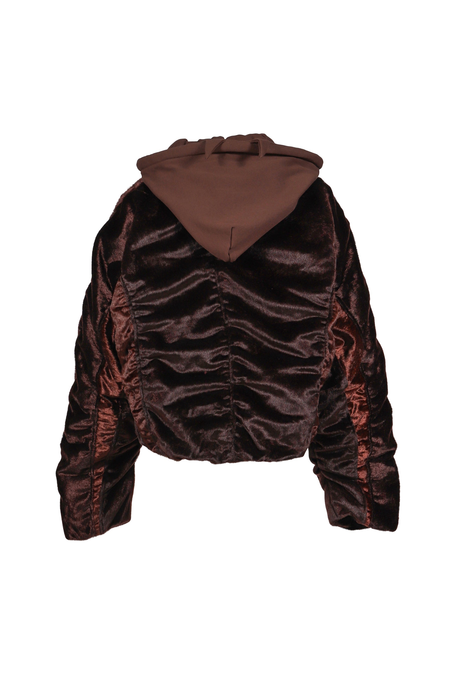 FAUX COWHAIR HOODED DOWN JACKET / RED