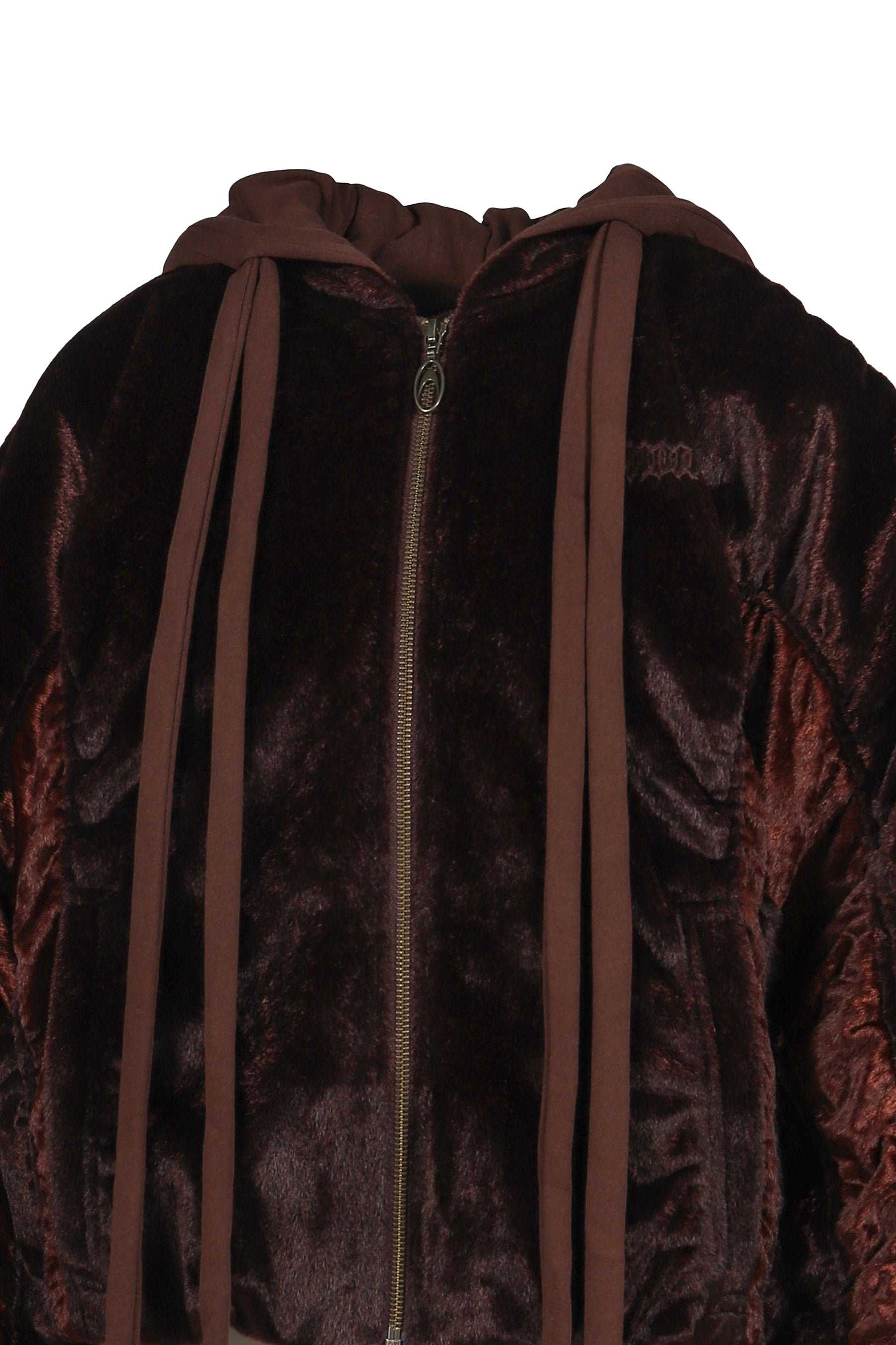 FAUX COWHAIR HOODED DOWN JACKET / RED