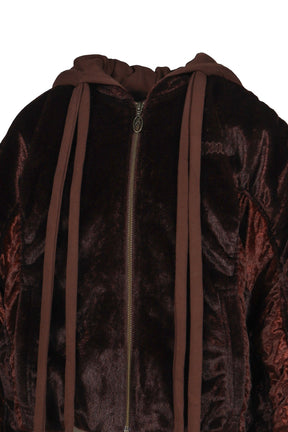 FAUX COWHAIR HOODED DOWN JACKET / RED