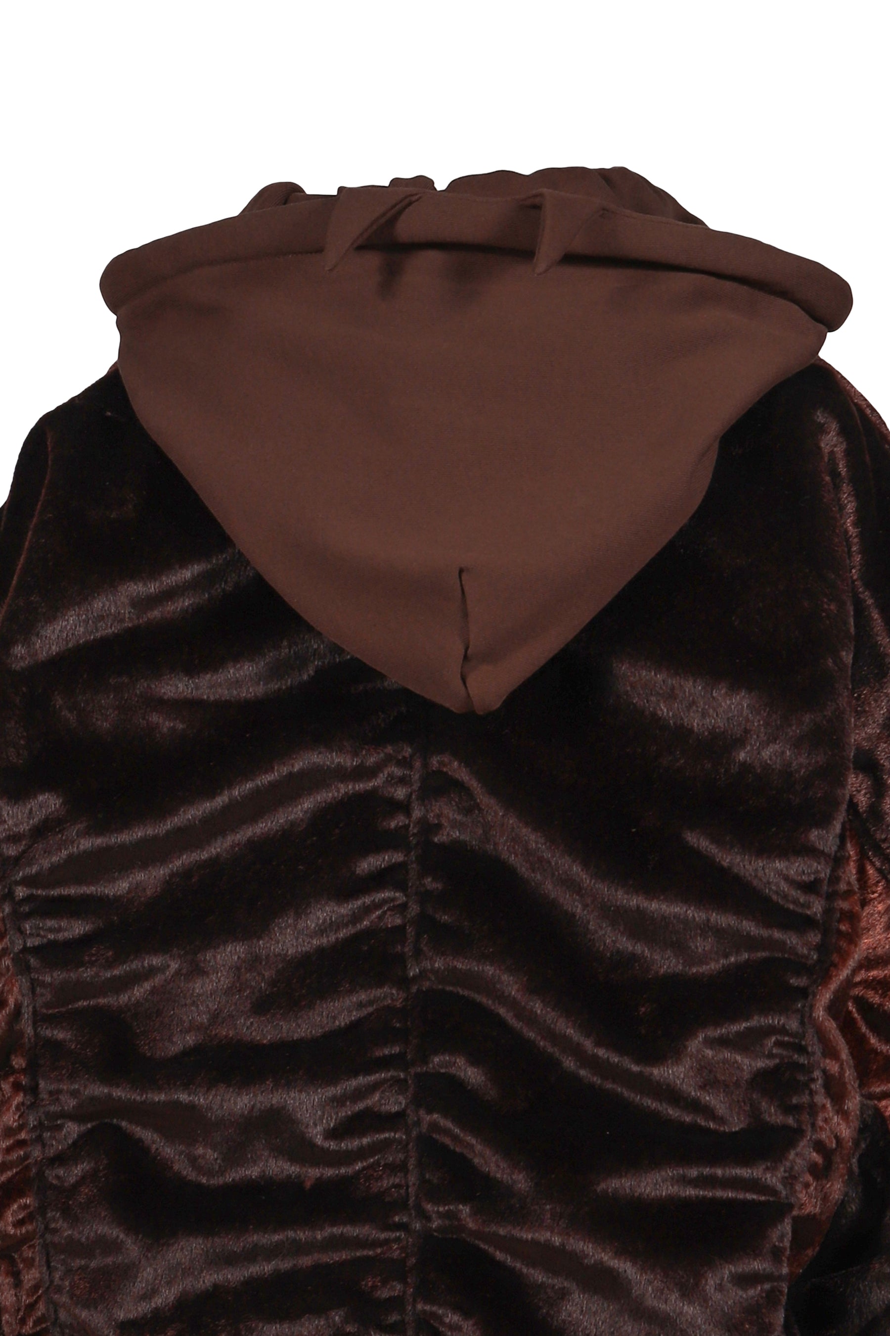 FAUX COWHAIR HOODED DOWN JACKET / RED