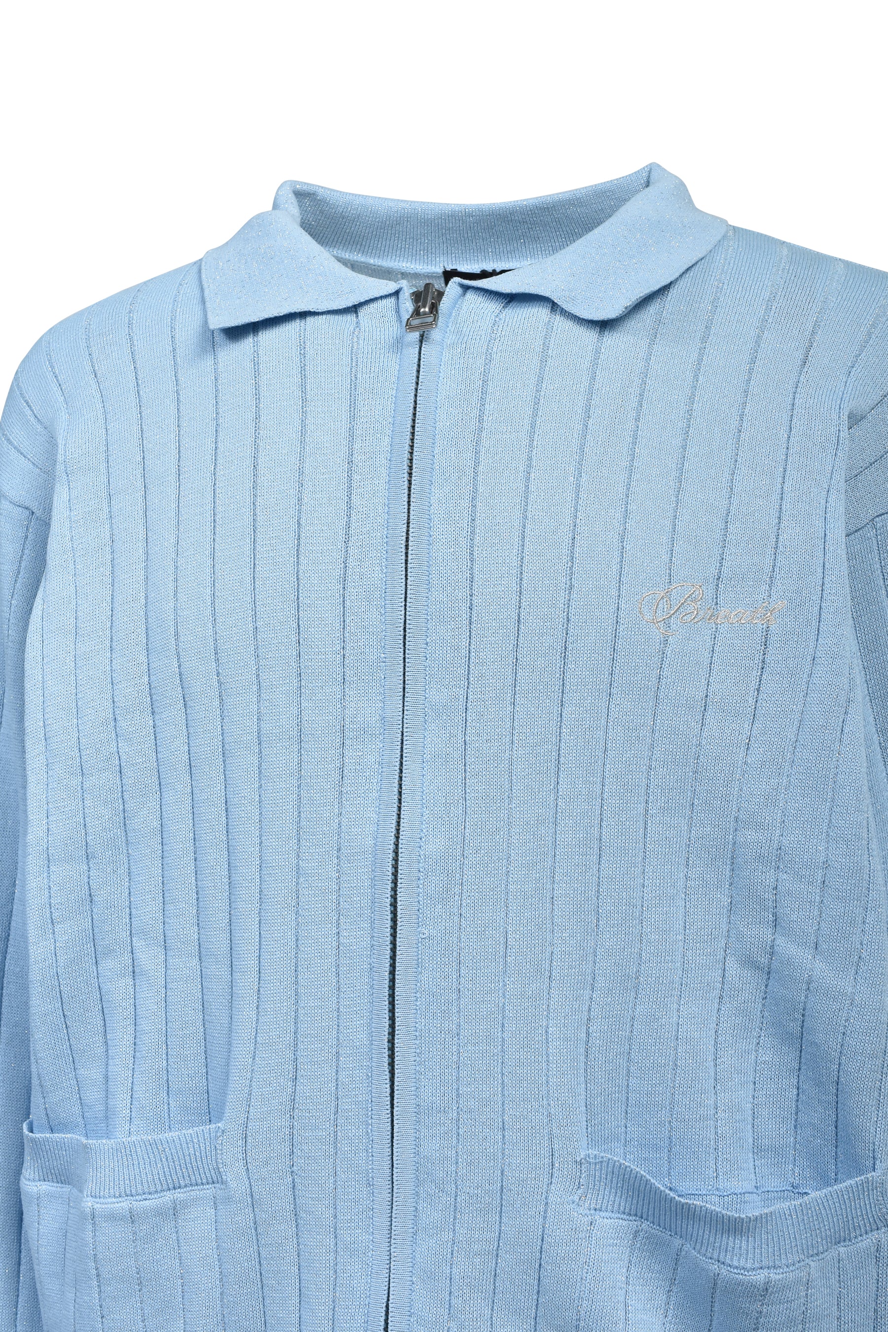 SCRIPT LOGO KNIT ZIP UP JACKET / ICE