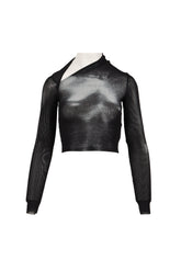 MESH ASYMETRIC COLLAR CROP TOP PRINTED "BODY DUST"