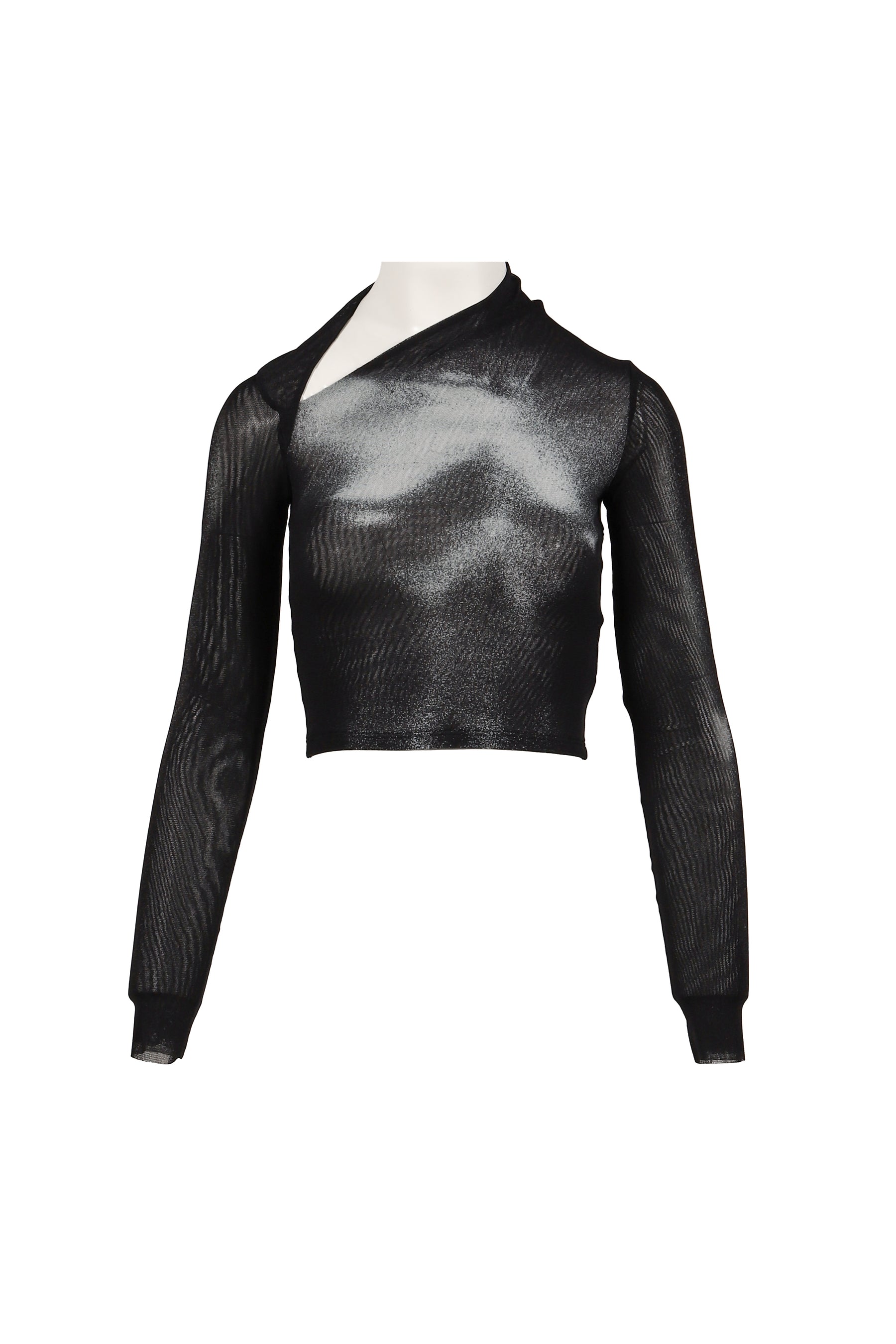 MESH ASYMETRIC COLLAR CROP TOP PRINTED "BODY DUST"