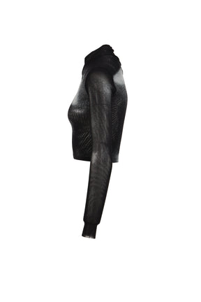 MESH ASYMETRIC COLLAR CROP TOP PRINTED "BODY DUST"