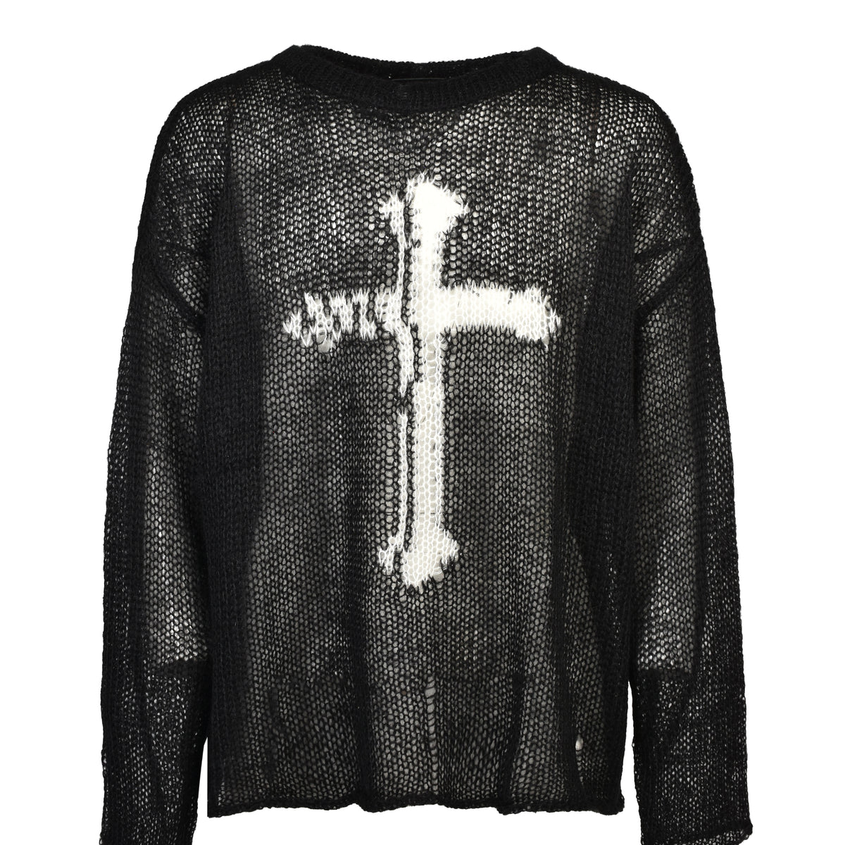 LAST NEST ラストネスト FW26 CROSS SEE-THROUGH KNIT SWEATER / BLK