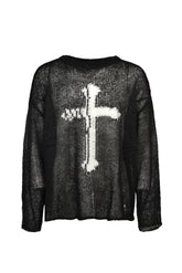 CROSS SEE-THROUGH KNIT SWEATER / BLK