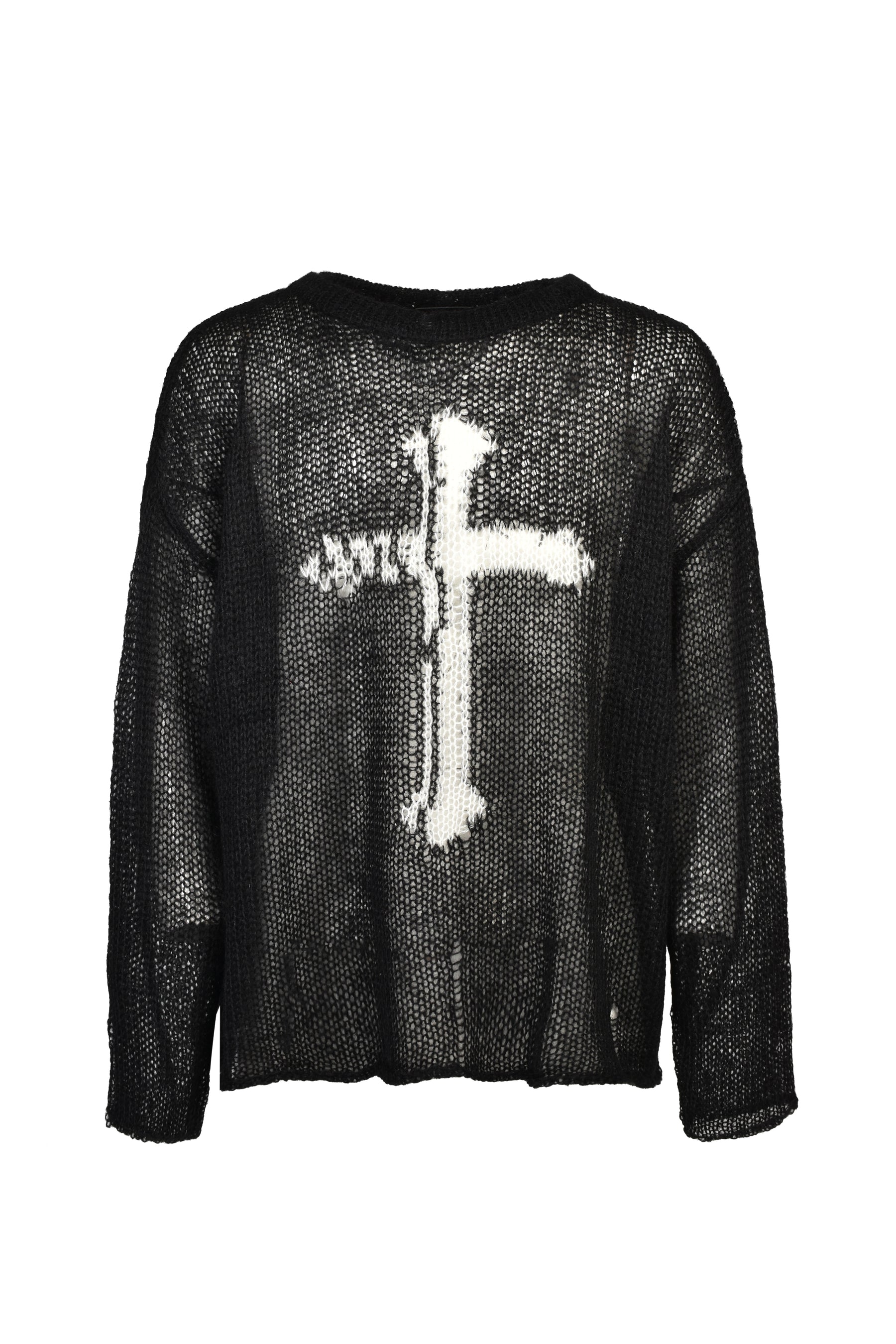 CROSS SEE-THROUGH KNIT SWEATER / BLK