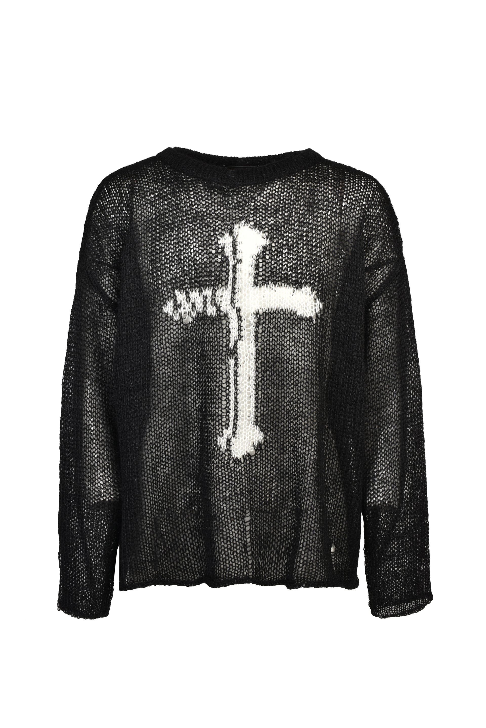 CROSS SEE-THROUGH KNIT SWEATER / BLK