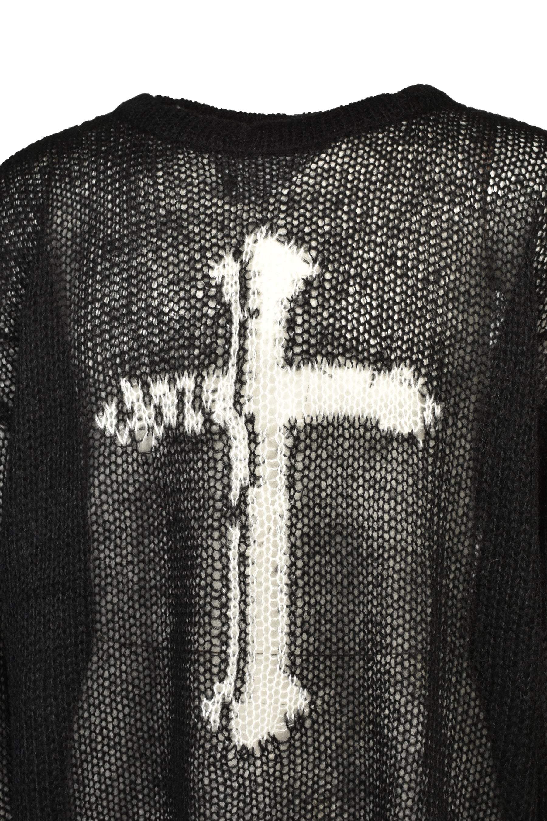 CROSS SEE-THROUGH KNIT SWEATER / BLK