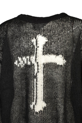 CROSS SEE-THROUGH KNIT SWEATER / BLK