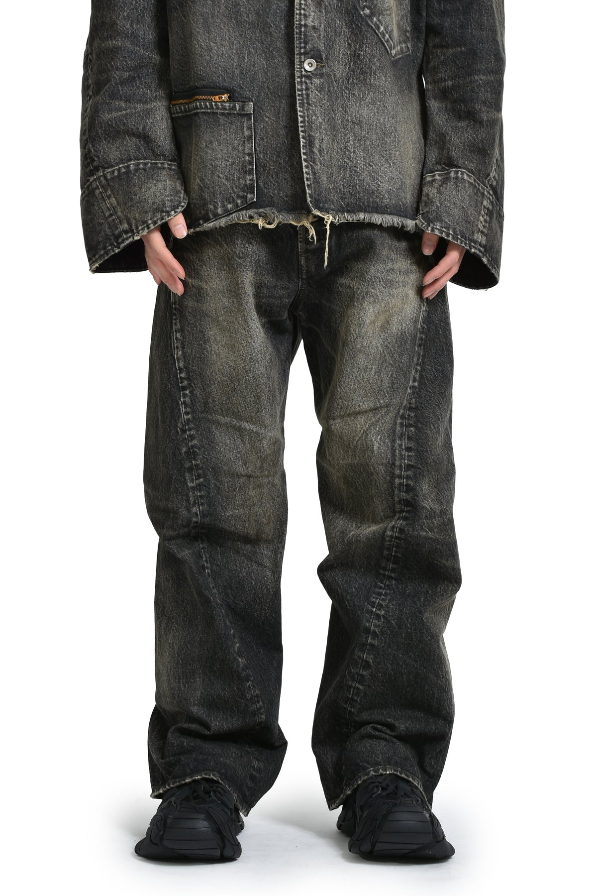 USED FINISH DENIM PANTS / BLK