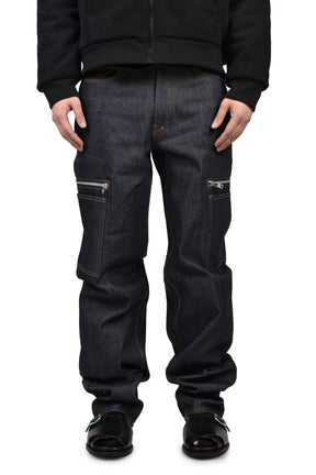 BLUE RAW JAPANESE DENIM ZIP POCKET WORK JEANS / RAW BLU