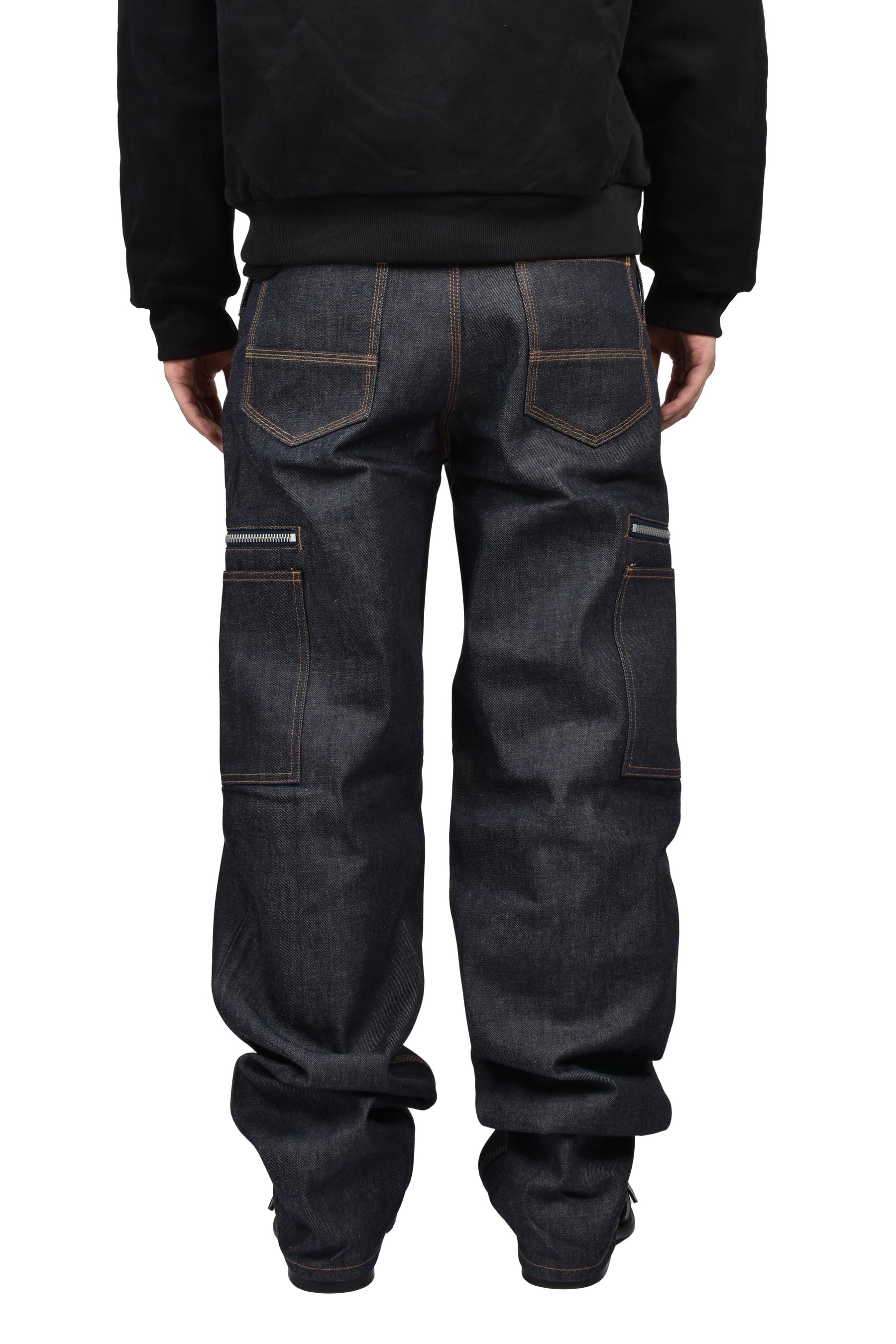 BLUE RAW JAPANESE DENIM ZIP POCKET WORK JEANS / RAW BLU