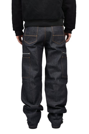BLUE RAW JAPANESE DENIM ZIP POCKET WORK JEANS / RAW BLU