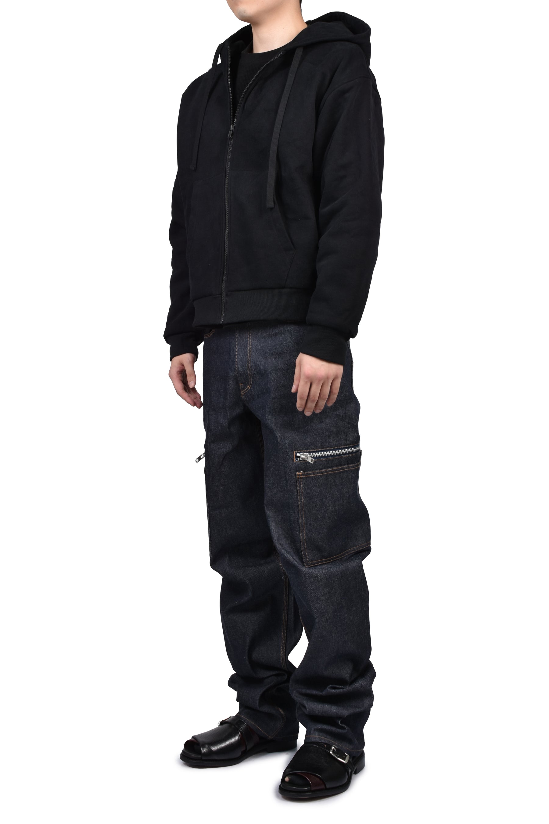 BLUE RAW JAPANESE DENIM ZIP POCKET WORK JEANS / RAW BLU