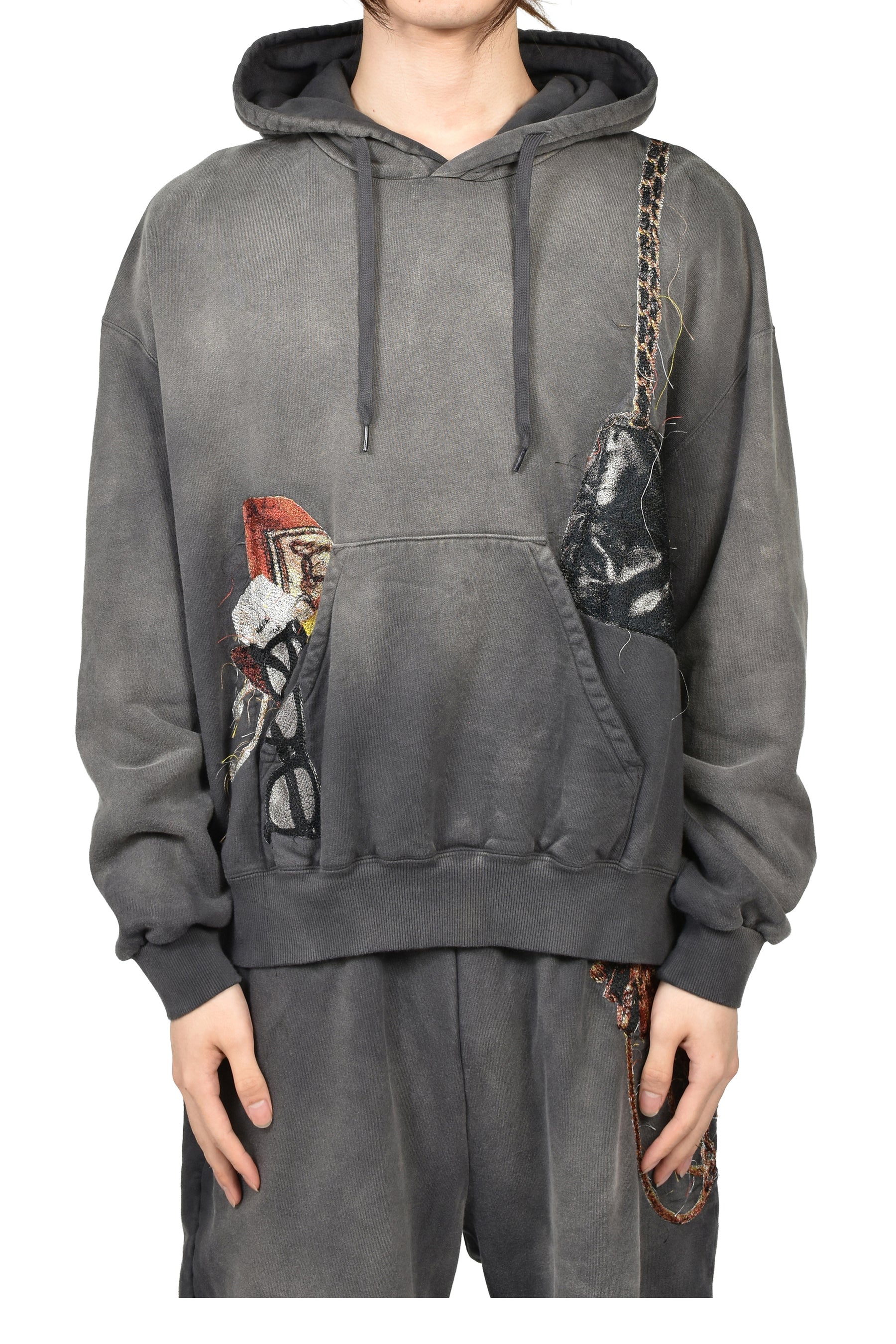 TROMPE L'OEIL EMBROIDERY HOODIE / BLK