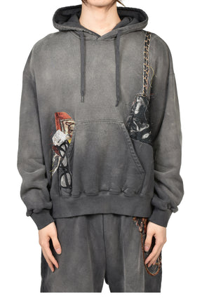 TROMPE L'OEIL EMBROIDERY HOODIE / BLK