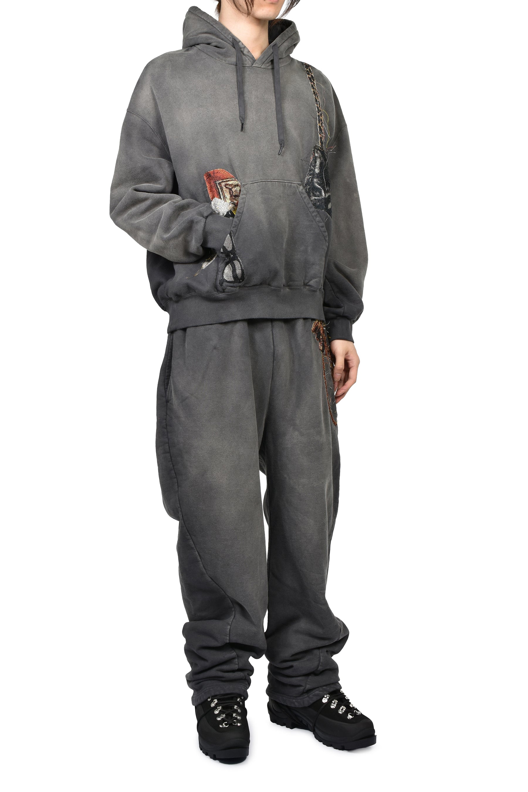 TROMPE L'OEIL EMBROIDERY HOODIE / BLK