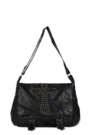 STUDDED PU MESSENGER BAG / BLK