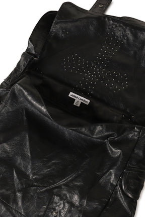 STUDDED PU MESSENGER BAG / BLK