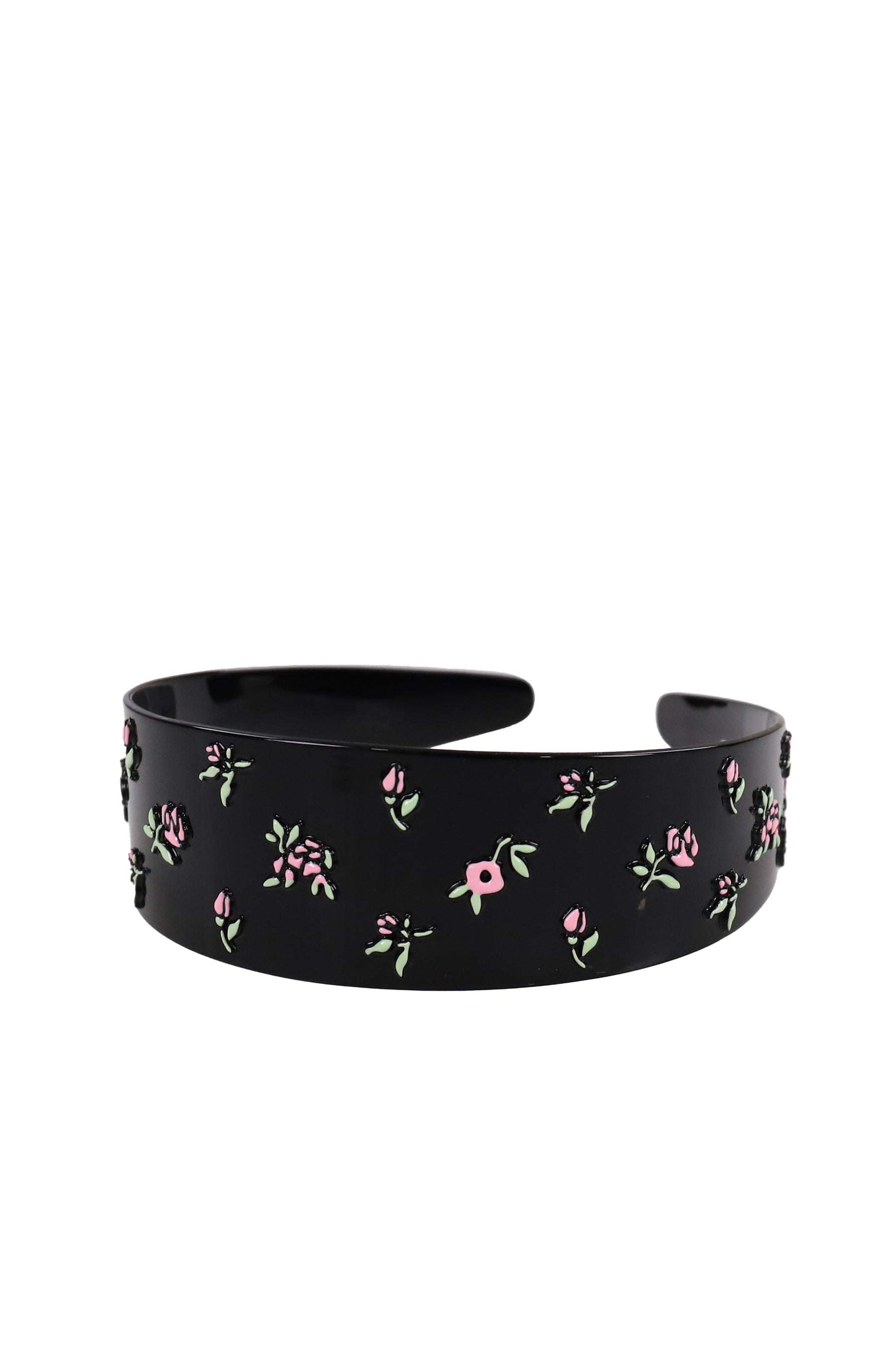 HAND-PAINTED FLORAL WIDE HAIR BAND / BLK