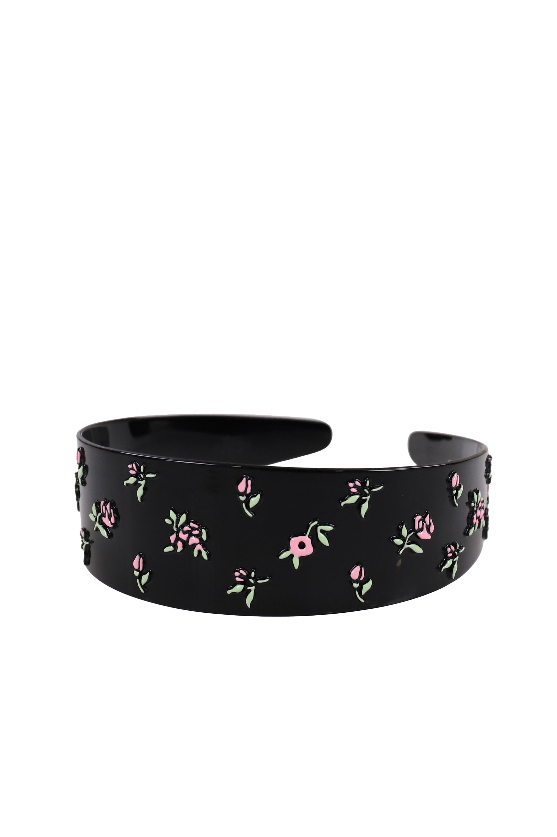 HAND-PAINTED FLORAL WIDE HAIR BAND / BLK
