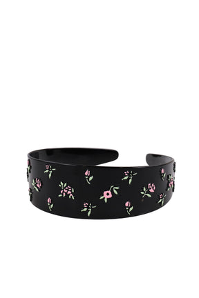 HAND-PAINTED FLORAL WIDE HAIR BAND / BLK
