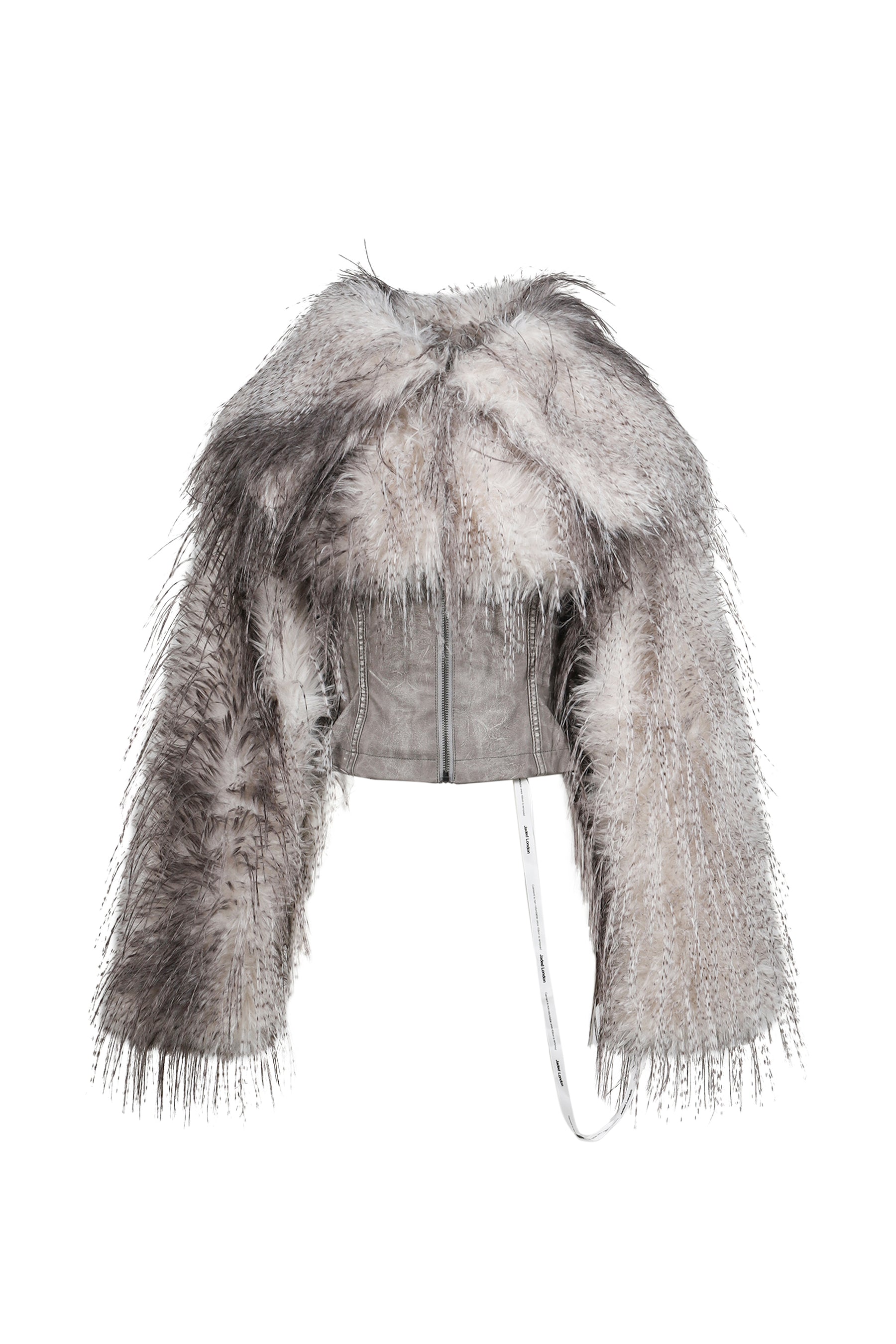 FAUX FEATHER AND PU LACE UP JACKET / WHT BRWN