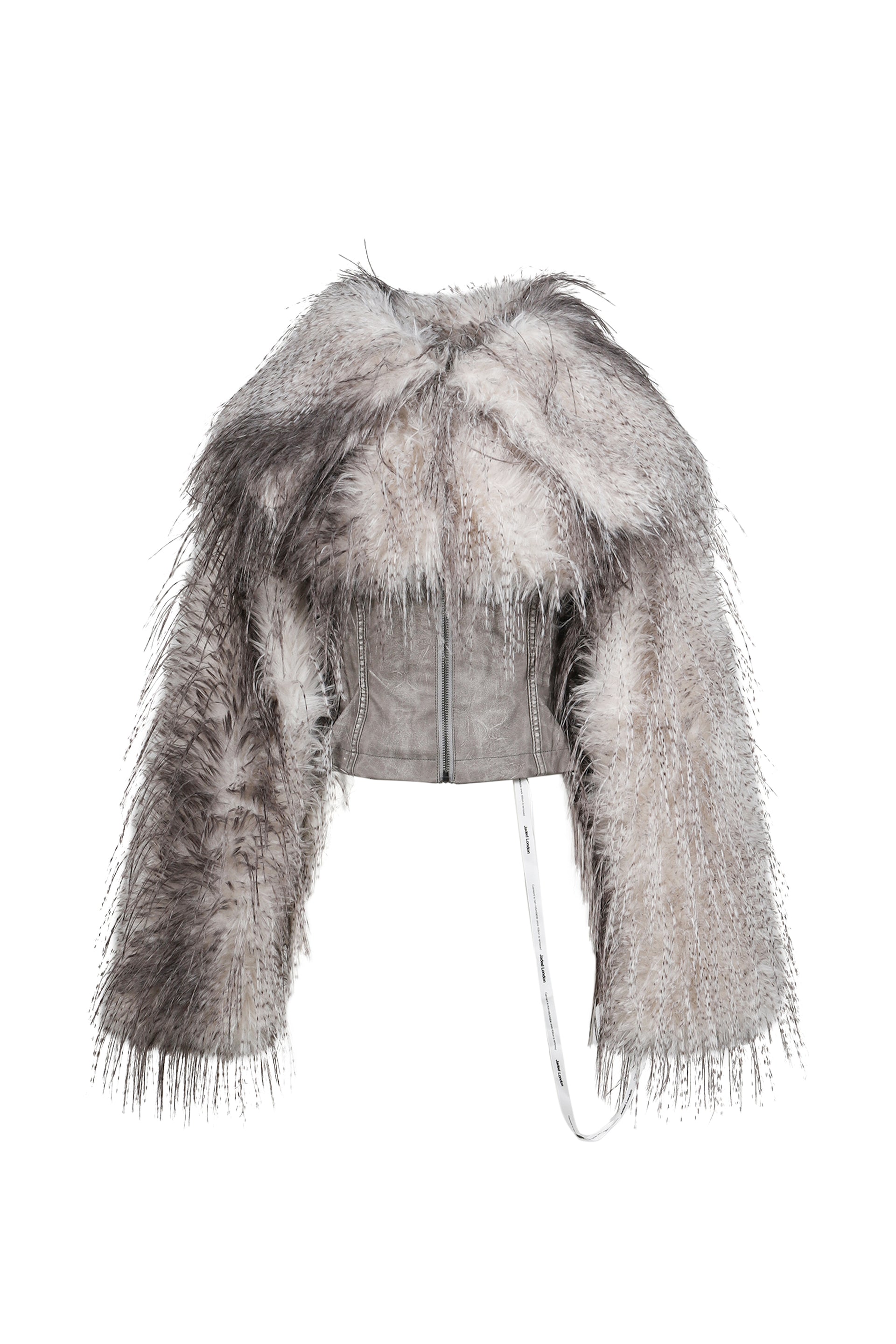 FAUX FEATHER AND PU LACE UP JACKET / WHT BRWN