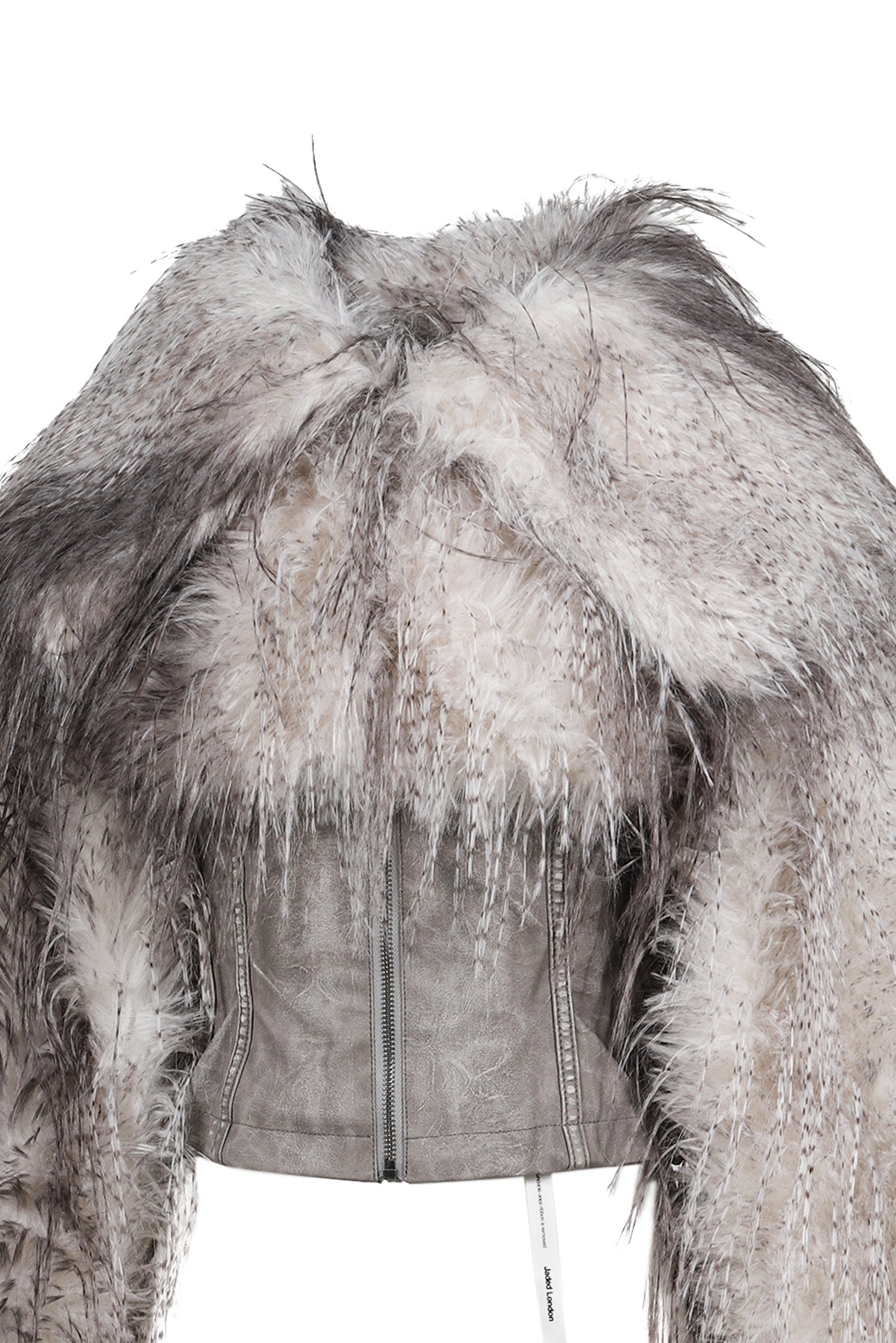 FAUX FEATHER AND PU LACE UP JACKET / WHT BRWN