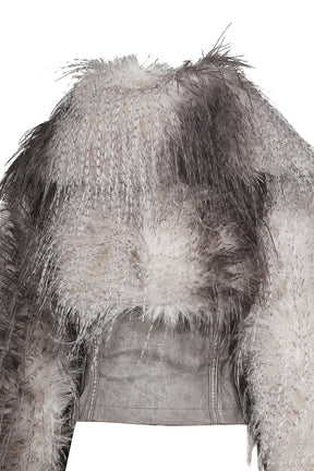 FAUX FEATHER AND PU LACE UP JACKET / WHT BRWN