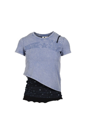 LAYERED DECONSTRUCTED TWO-PIECE SHORT-SLEEVED TOP / BLU