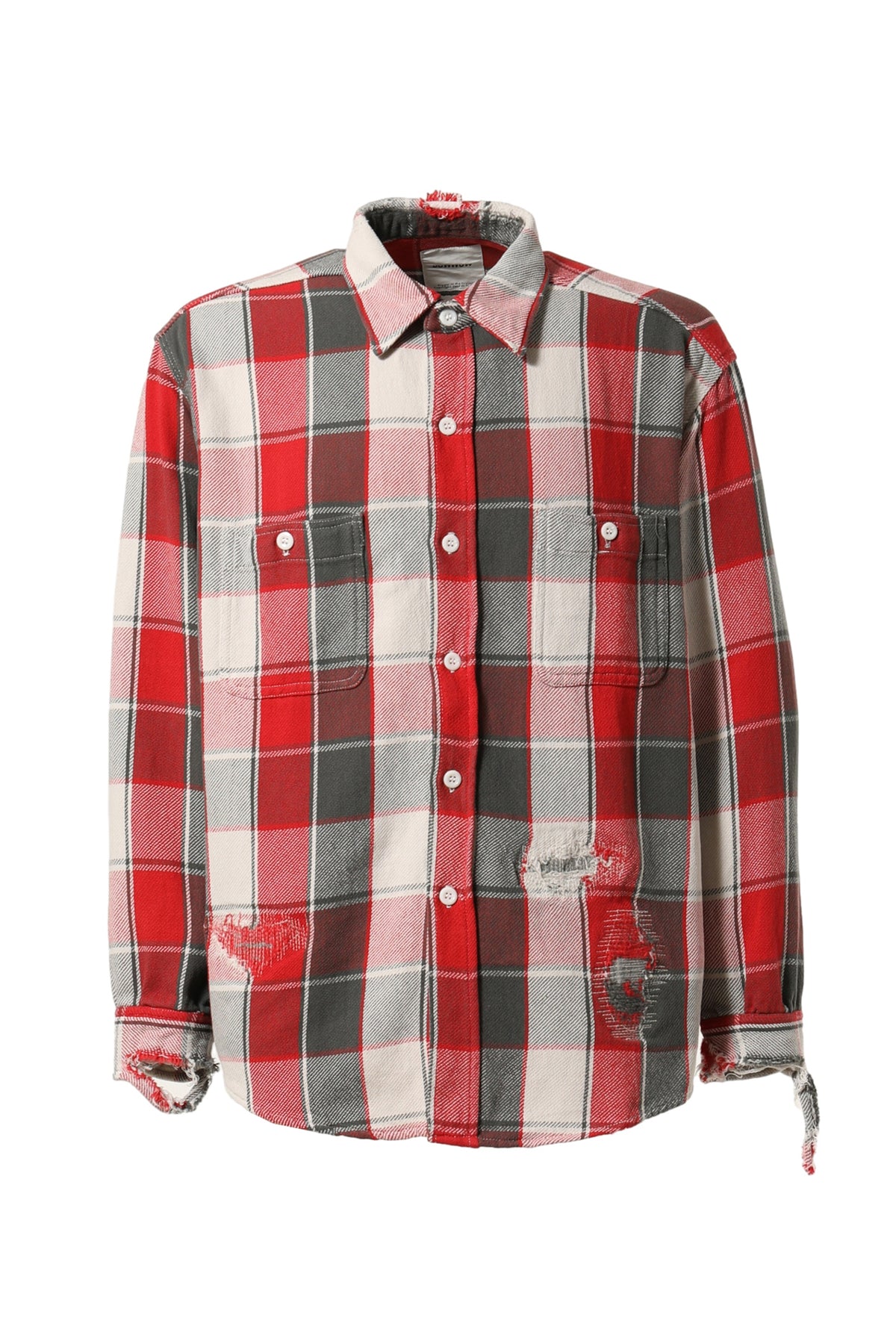 BOW WOW REPAIR AGEING FLANNEL SHIRTS / RED DAMAGE