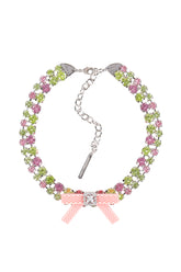 RUBBER BOW GEMSTONE NECKLACE / PNK