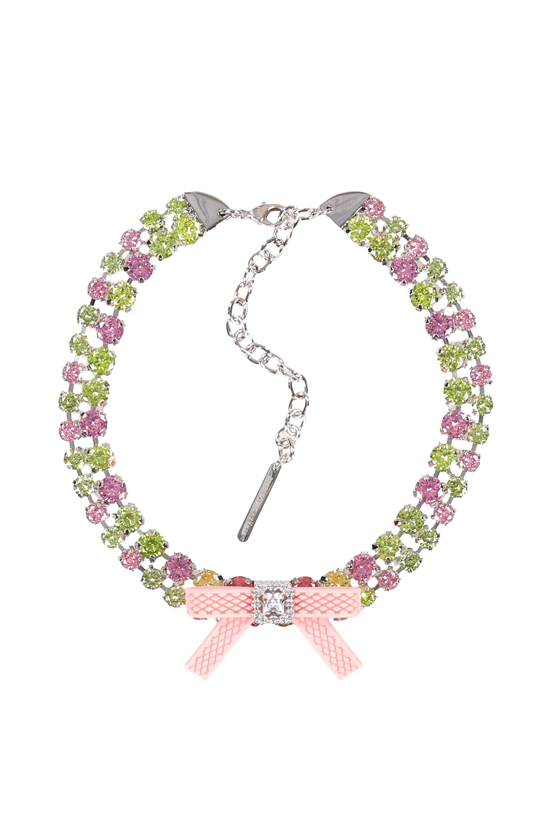 RUBBER BOW GEMSTONE NECKLACE / PNK